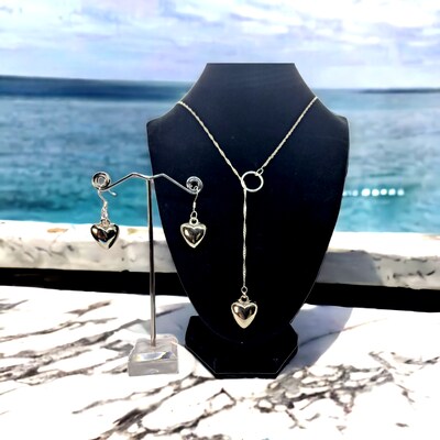 Silver heart lariat jewelry set - image5